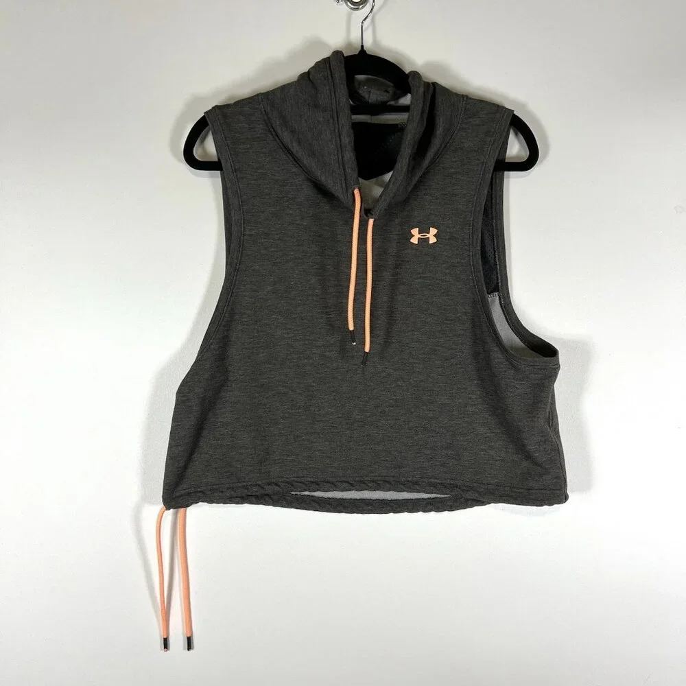 Under Armour‎ Gray Funnel Neck Sleeveless Sweatshirt Loose Fit Womens Sz Large